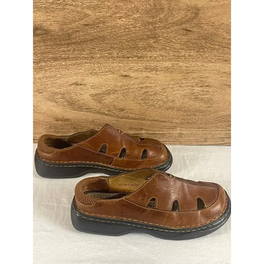 Born Brown Leather Closed Toe Clog Sandals Slip On Men's Size 10 / 42M
